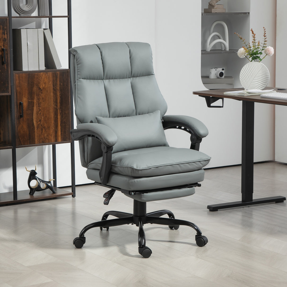 Faux Leather Home And Office Chair 62cm Wide With Footrest - Velmora