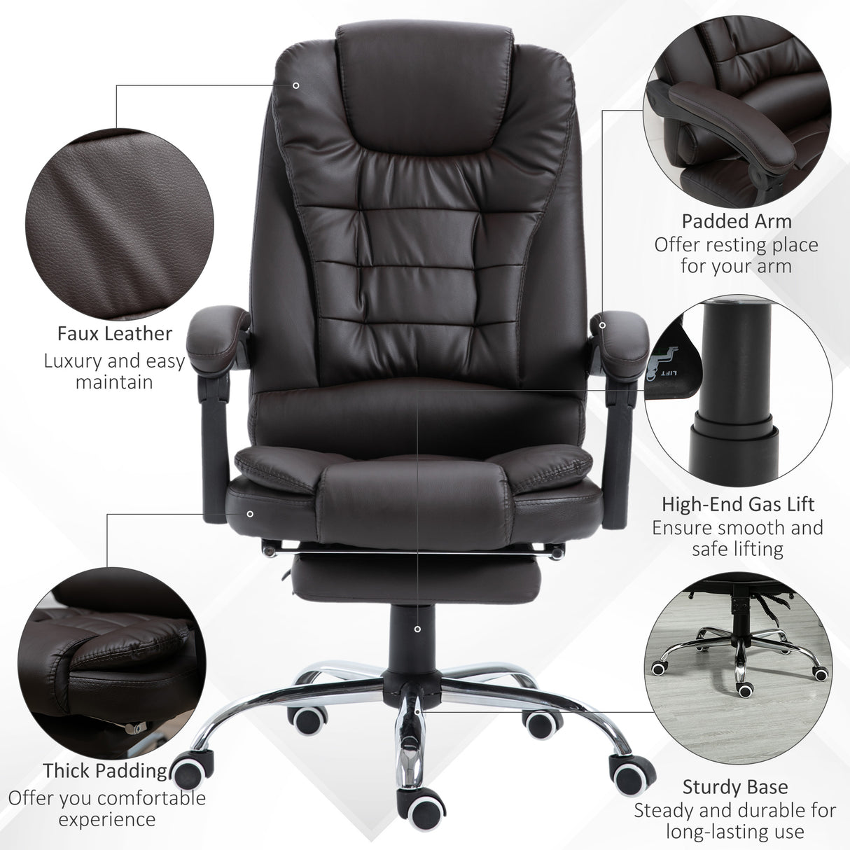 Faux Leather Home And Office Chair 64.5cm Wide With Footrest - Velmora