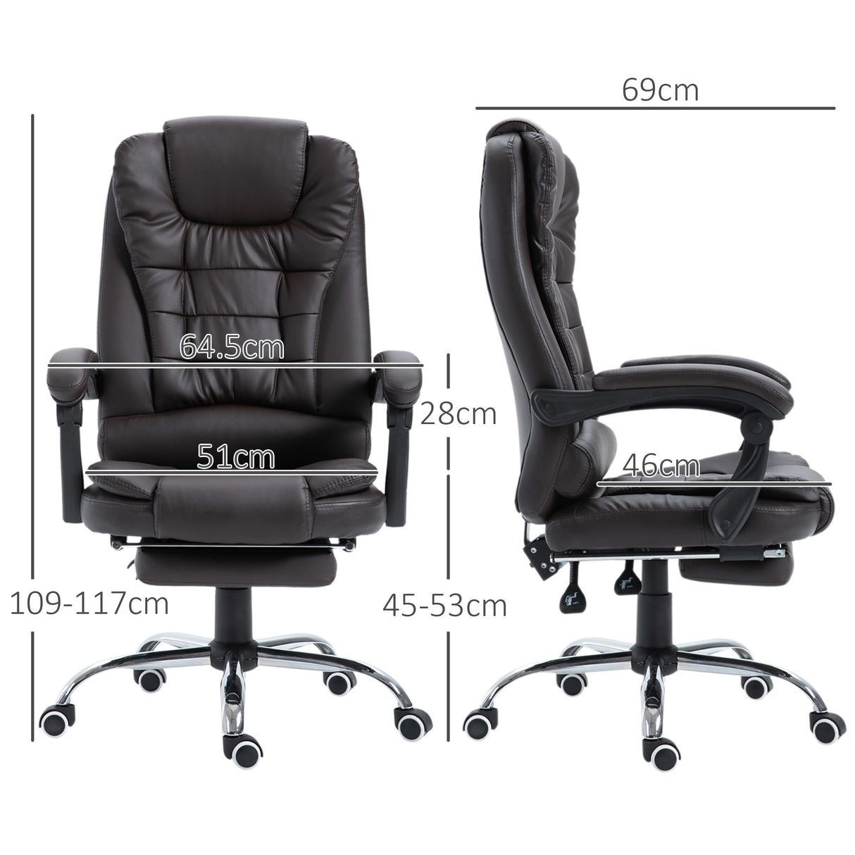 Faux Leather Home And Office Chair 64.5cm Wide With Footrest - Velmora