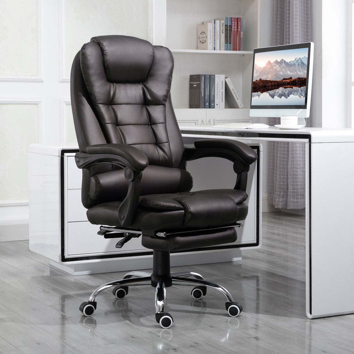 Faux Leather Home And Office Chair 64.5cm Wide With Footrest - Velmora