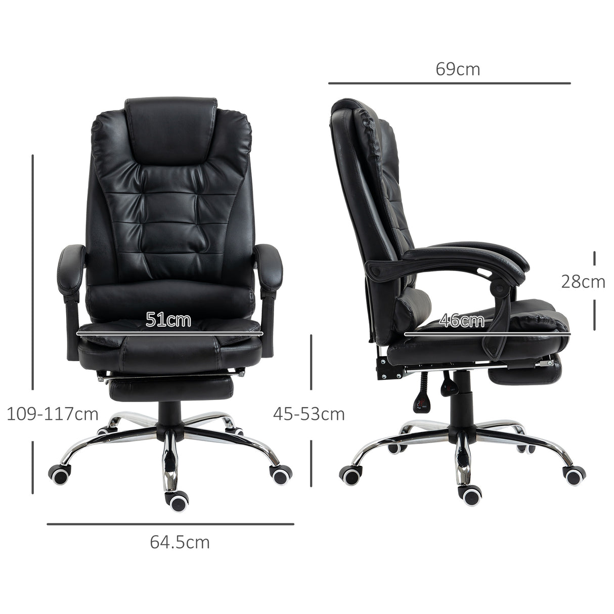 Faux Leather Home And Office Chair 64.5cm Wide With Footrest - Velmora