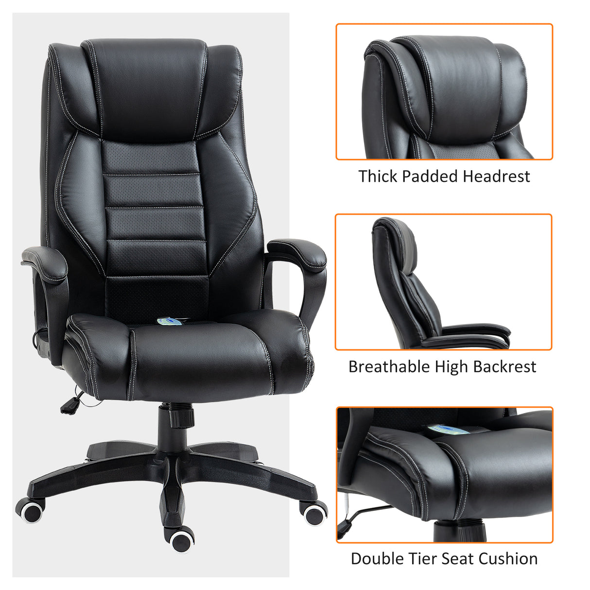 Faux Leather Home And Office Chair 64cm Wide With Armrest - Velmora