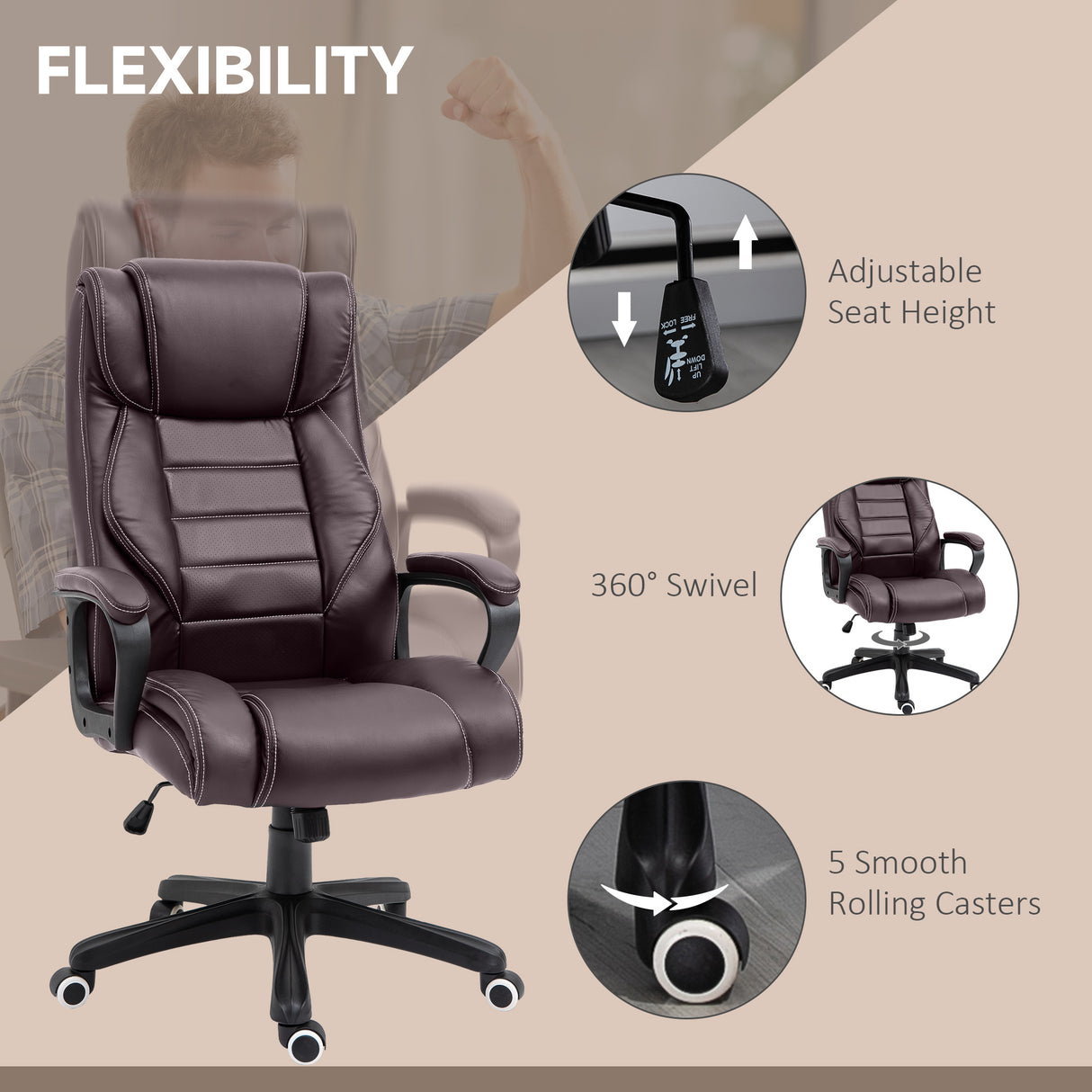 Faux Leather Home And Office Chair 64cm Wide With Armrest - Velmora