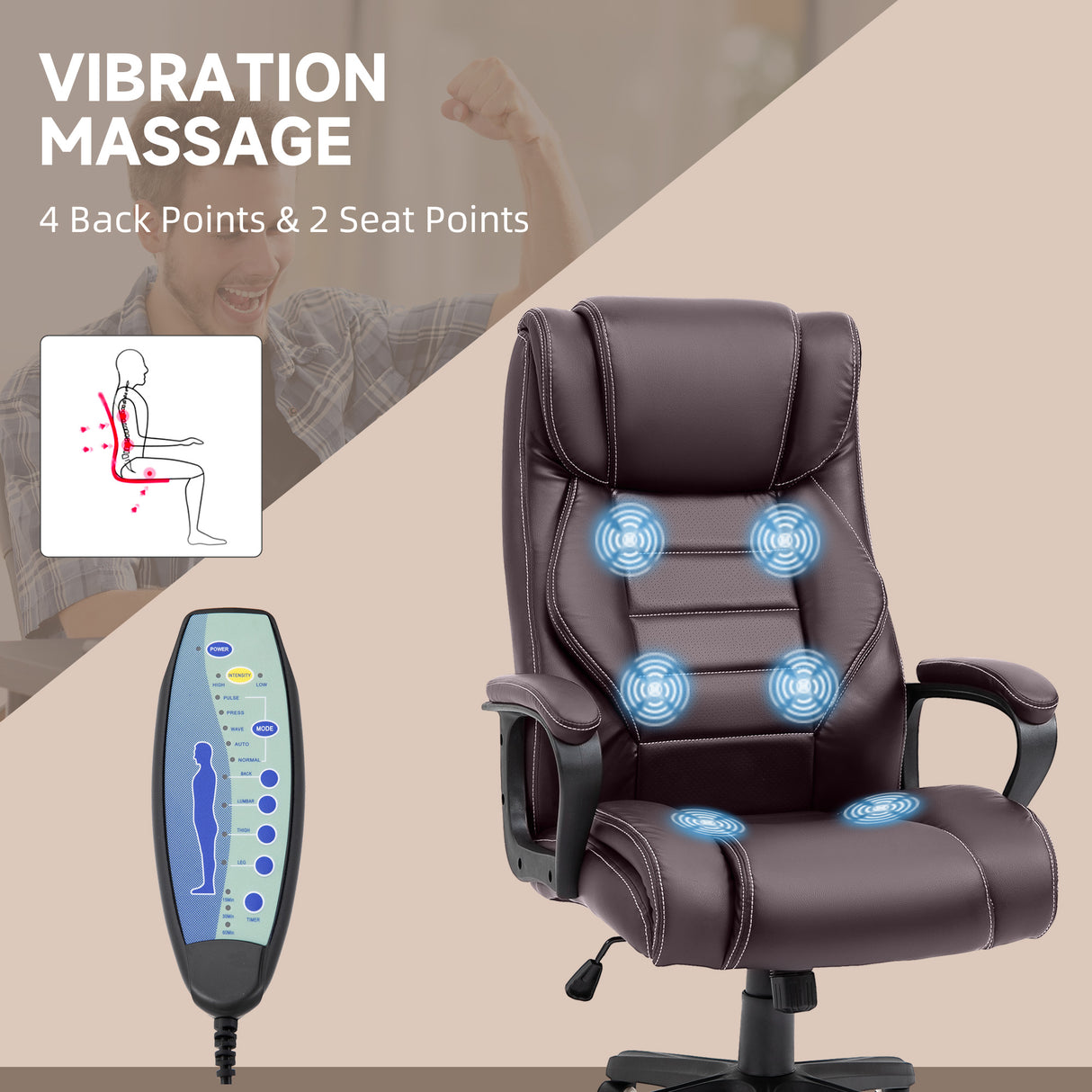 Faux Leather Home And Office Chair 64cm Wide With Armrest - Velmora