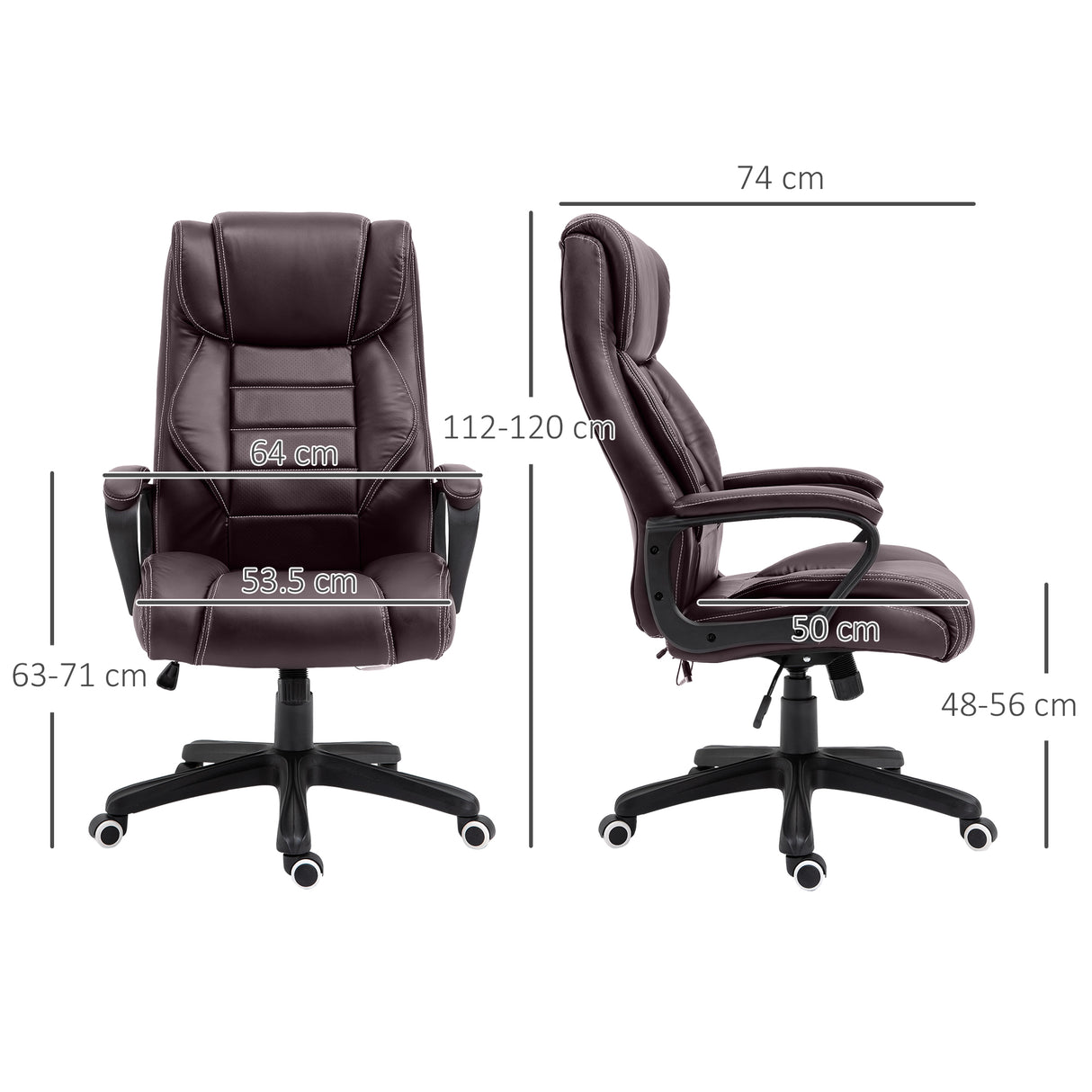 Faux Leather Home And Office Chair 64cm Wide With Armrest - Velmora
