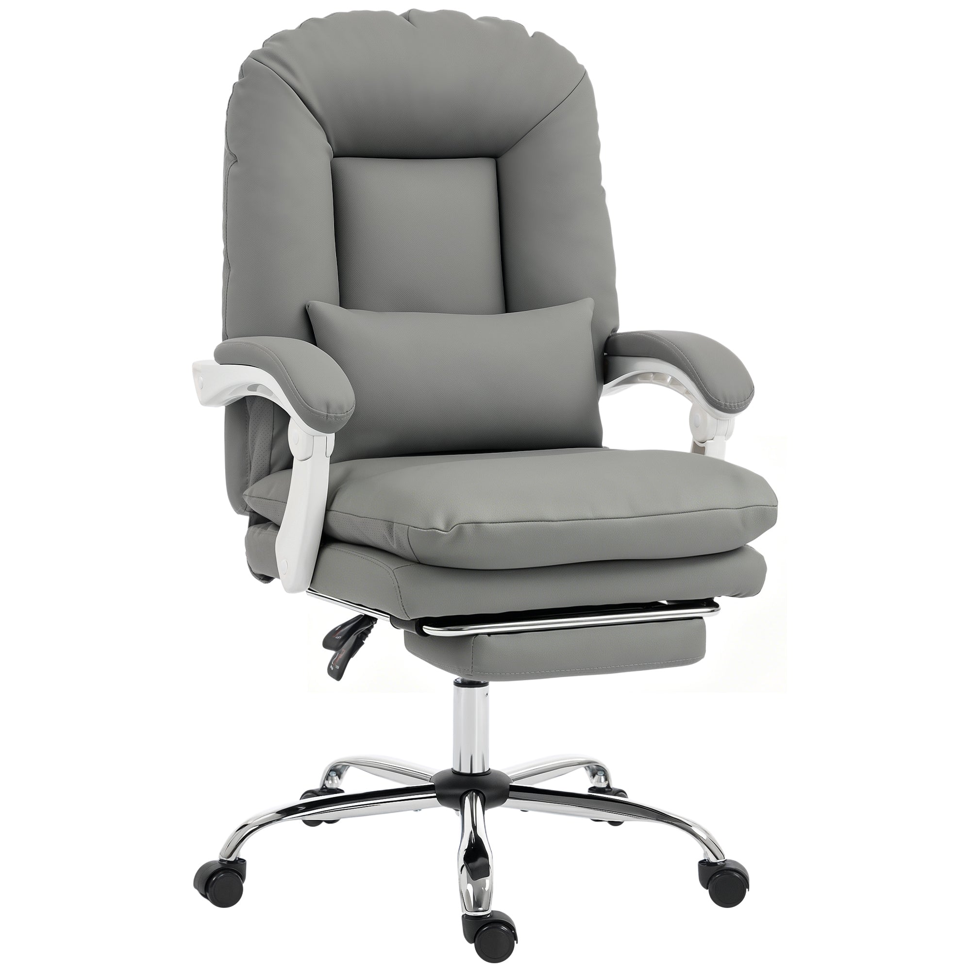 Faux Leather Home And Office Chair 64cm Wide With Footrest And Lumbar Support - Velmora