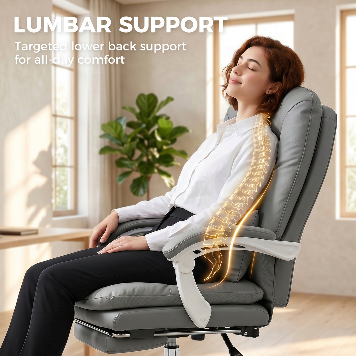 Faux Leather Home And Office Chair 64cm Wide With Footrest And Lumbar Support - Velmora