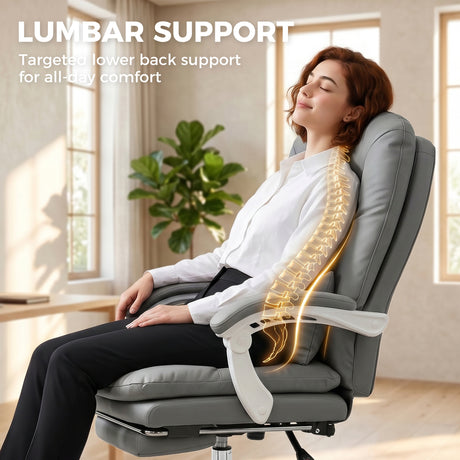 Faux Leather Home And Office Chair 64cm Wide With Footrest And Lumbar Support - Velmora