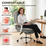 Faux Leather Home And Office Chair 64cm Wide With Footrest And Lumbar Support - Velmora