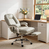 Faux Leather Home And Office Chair 64cm Wide With Footrest And Lumbar Support - Velmora