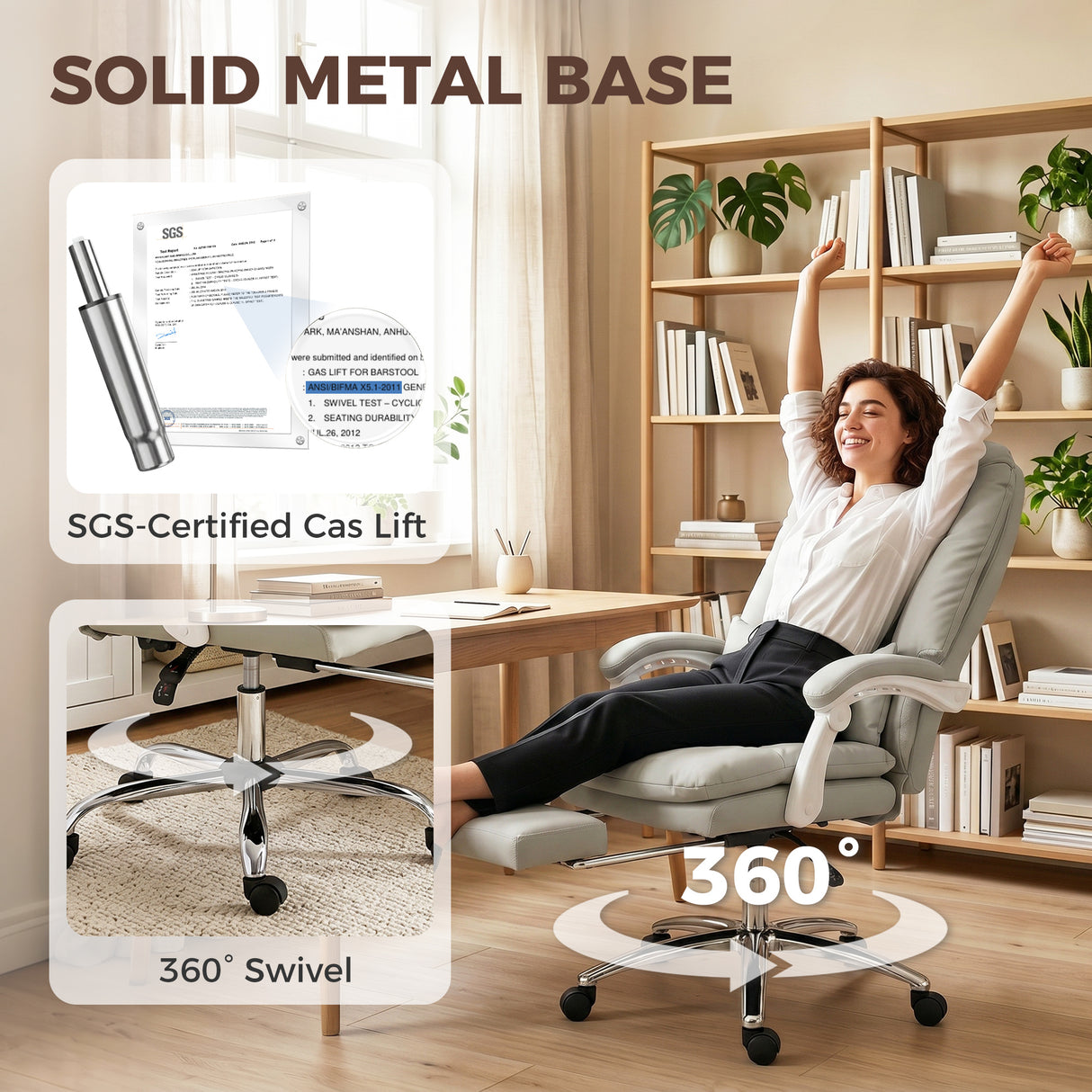Faux Leather Home And Office Chair 64cm Wide With Footrest And Lumbar Support - Velmora