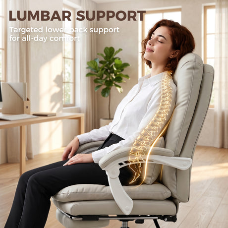 Faux Leather Home And Office Chair 64cm Wide With Footrest And Lumbar Support - Velmora