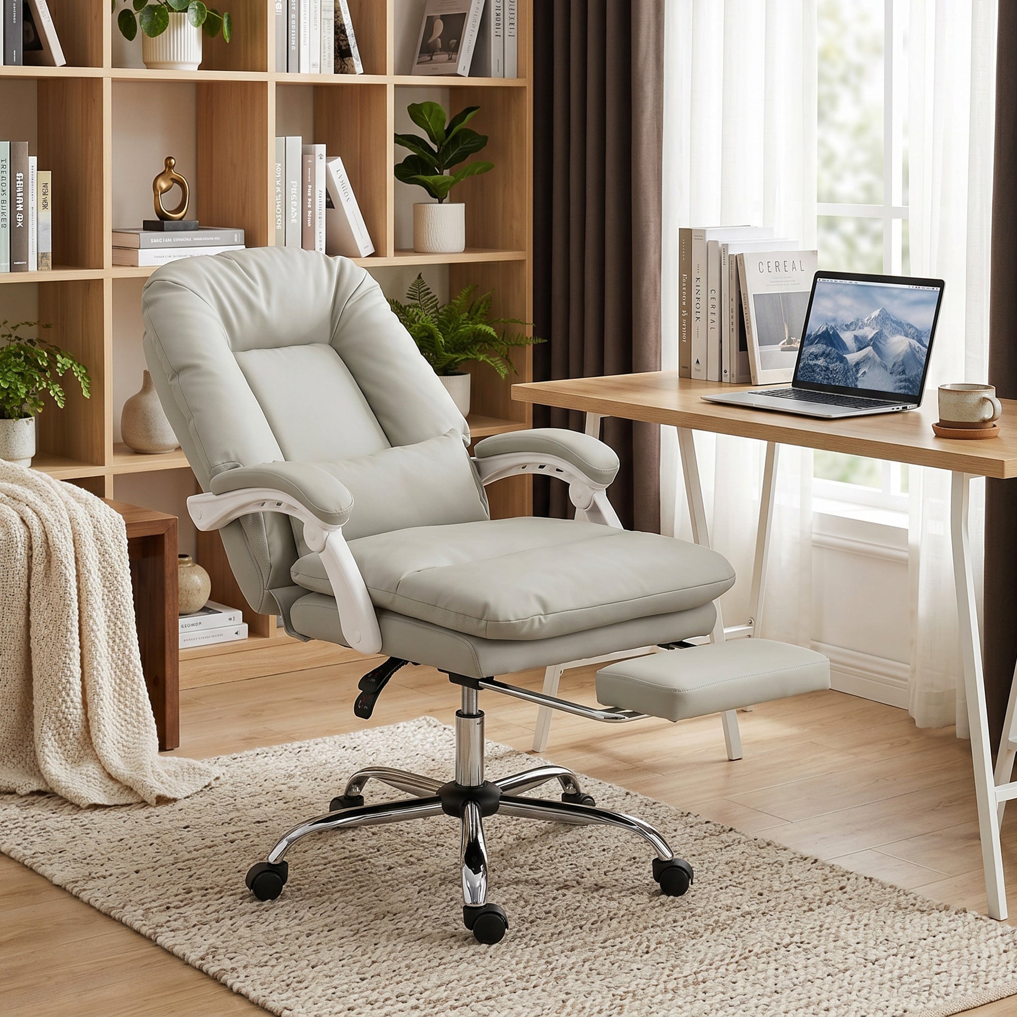 Faux Leather Home And Office Chair 64cm Wide With Footrest And Lumbar Support - Velmora