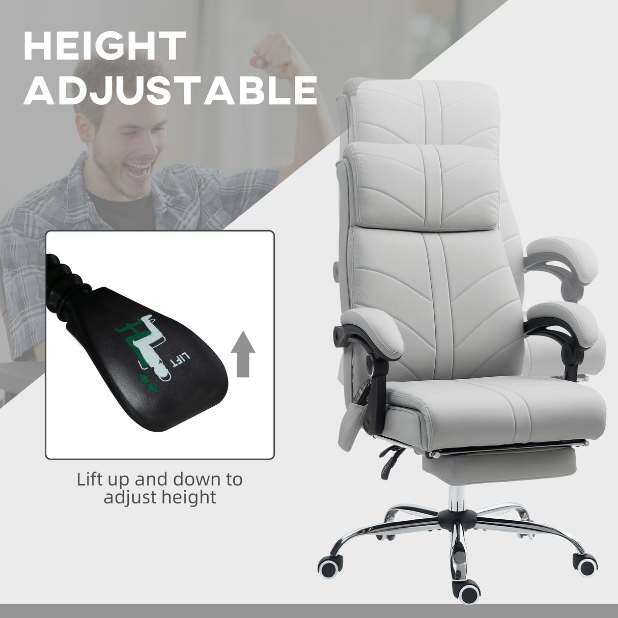 Faux Leather Home And Office Chair 64cm Wide With Footrest - Velmora