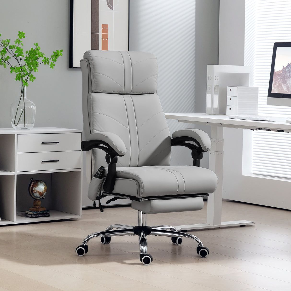 Faux Leather Home And Office Chair 64cm Wide With Footrest - Velmora