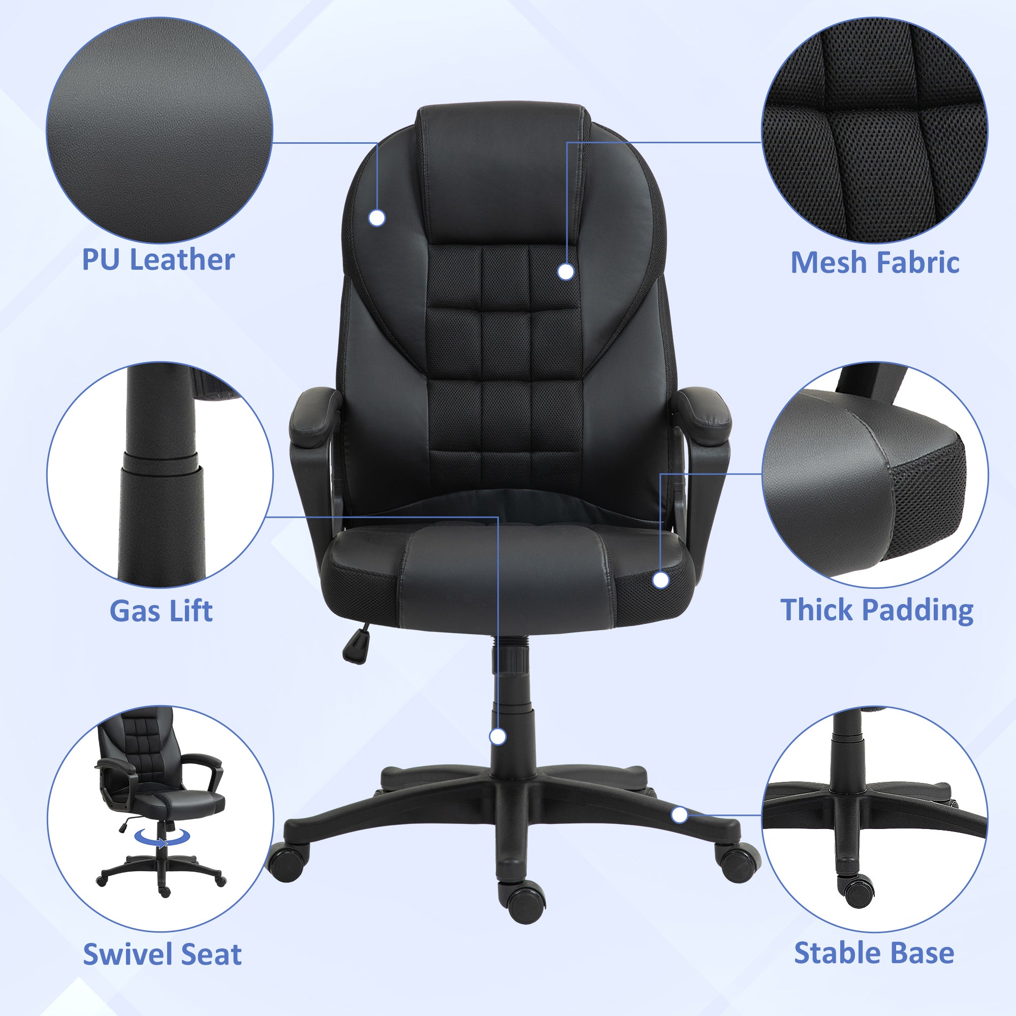 Faux Leather Home And Office Chair 65cm Wide With Castors - Velmora