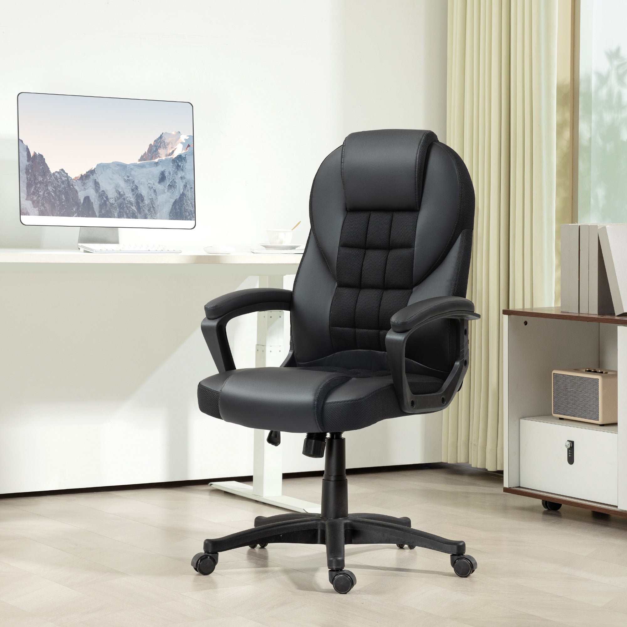 Faux Leather Home And Office Chair 65cm Wide With Castors - Velmora