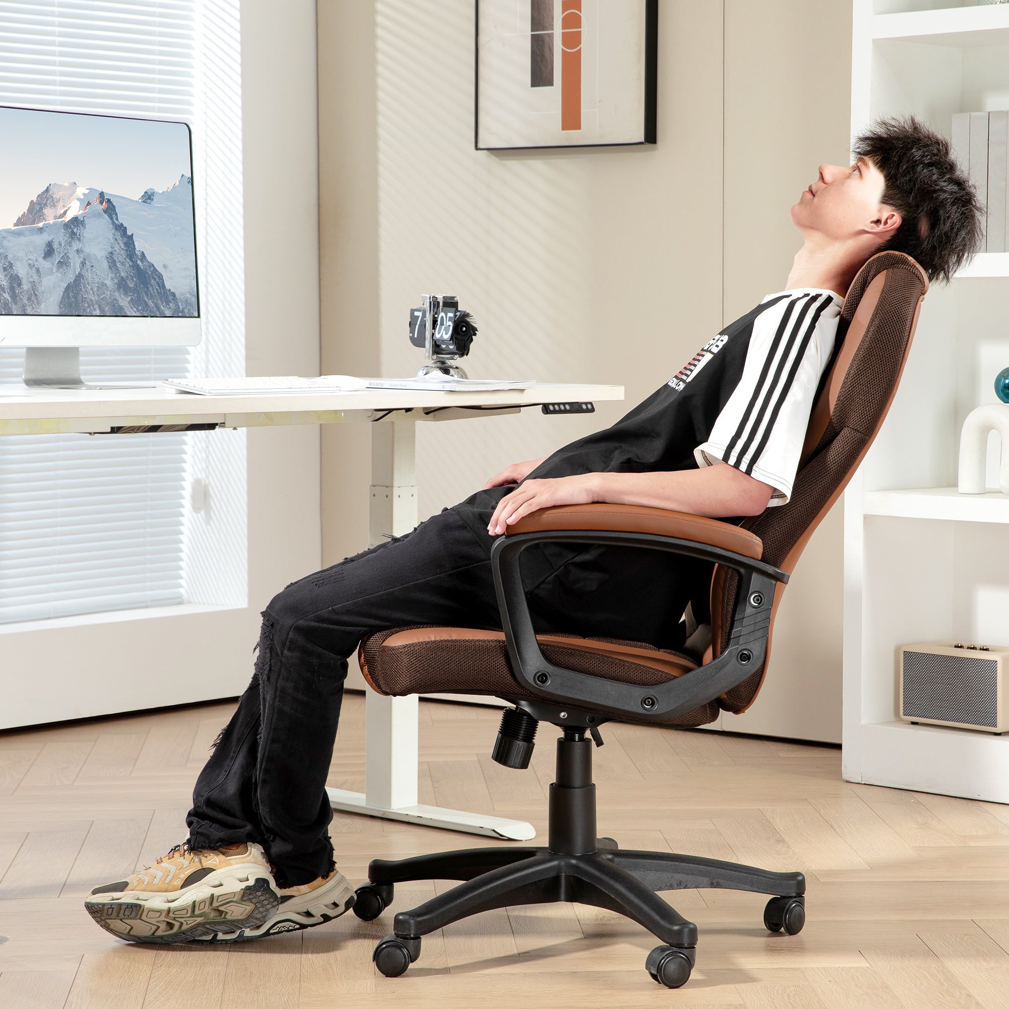 Faux Leather Home And Office Chair 65cm Wide With Castors - Velmora