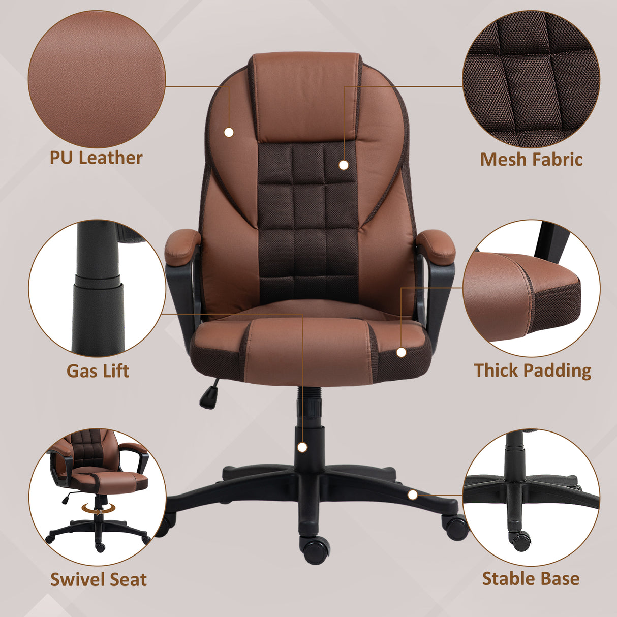 Faux Leather Home And Office Chair 65cm Wide With Castors - Velmora