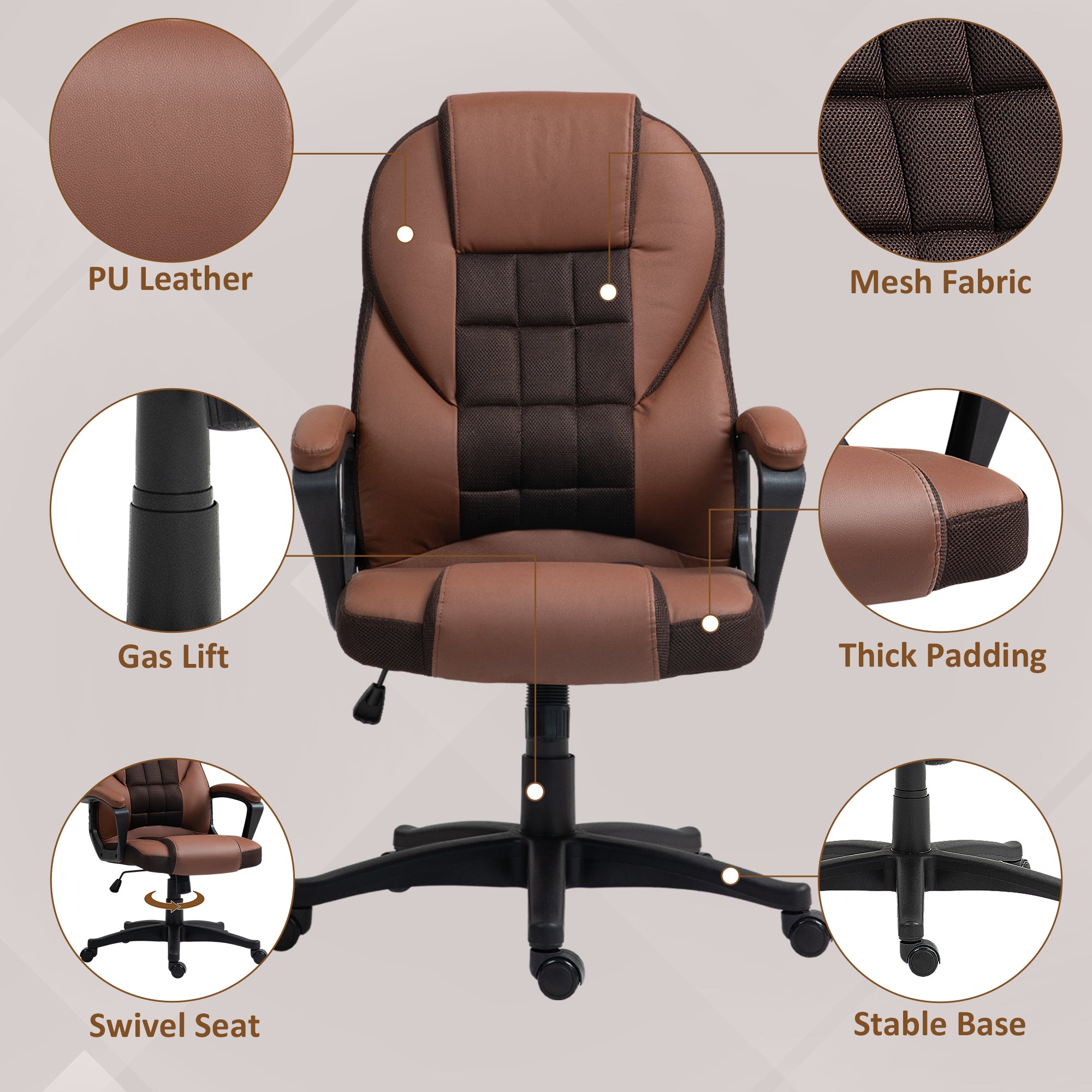Faux Leather Home And Office Chair 65cm Wide With Castors - Velmora