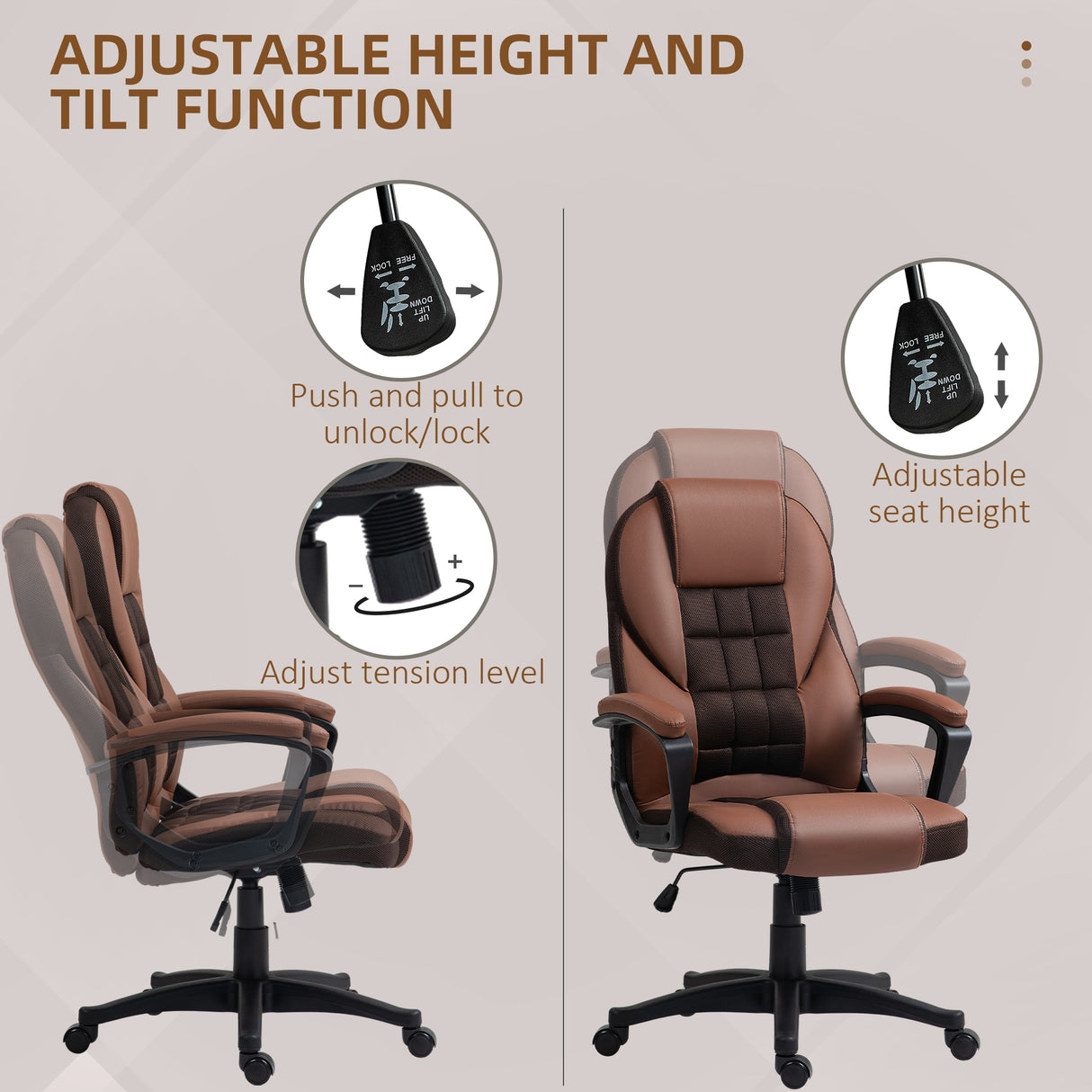 Faux Leather Home And Office Chair 65cm Wide With Castors - Velmora