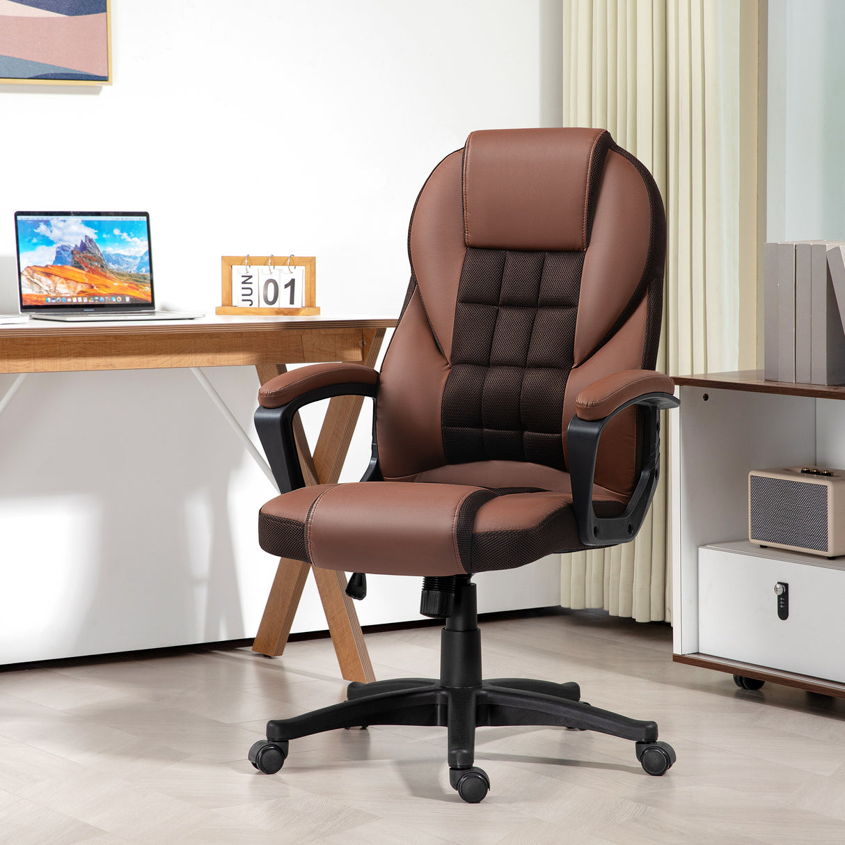 Faux Leather Home And Office Chair 65cm Wide With Castors - Velmora