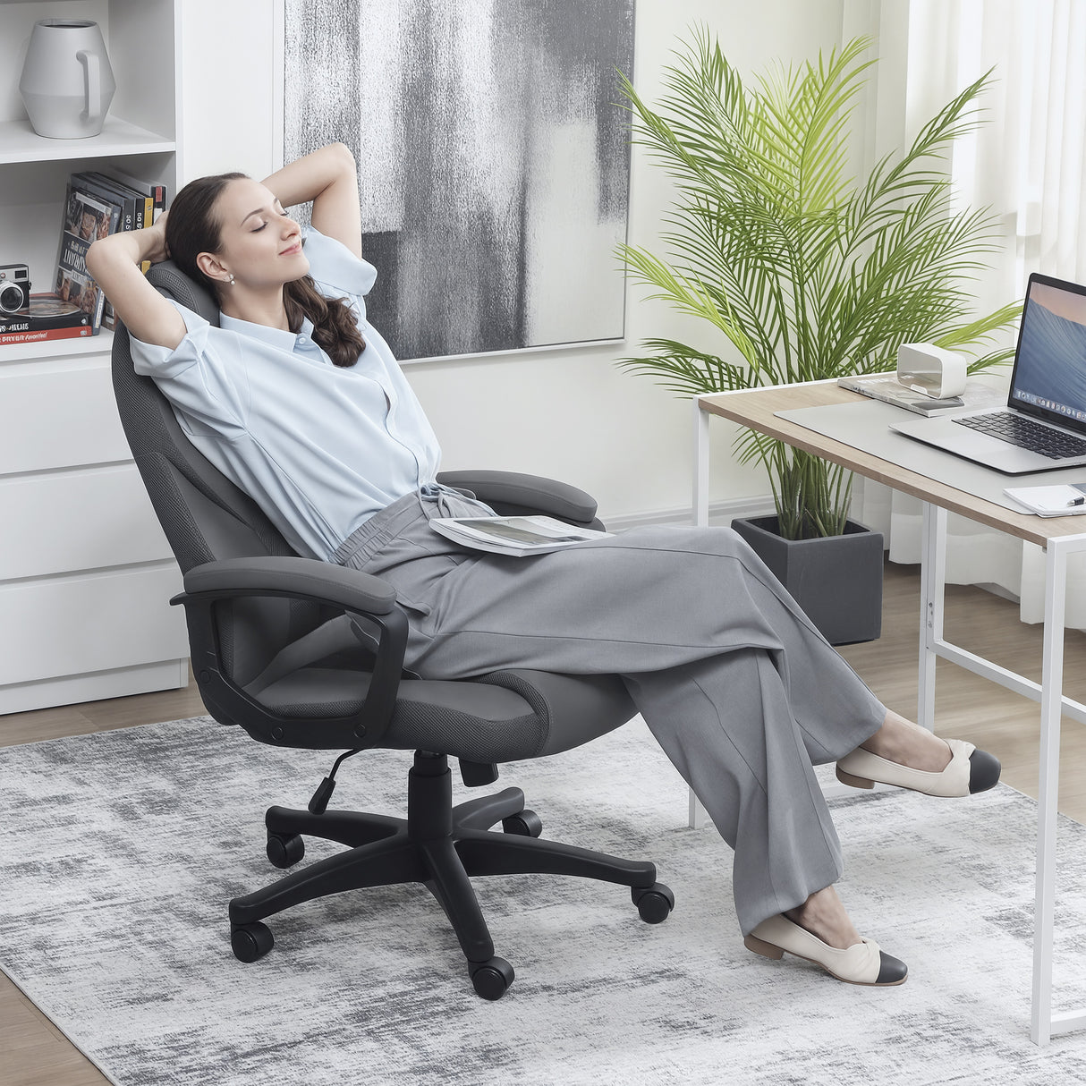 Faux Leather Home And Office Chair 65cm Wide With Castors - Velmora