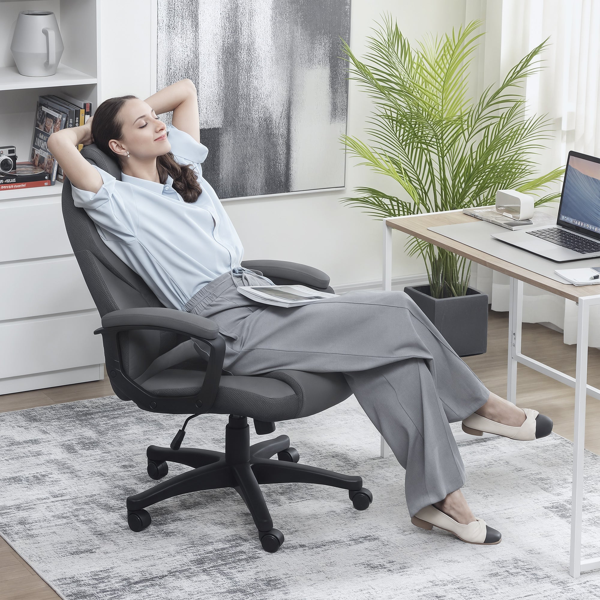 Faux Leather Home And Office Chair 65cm Wide With Castors - Velmora