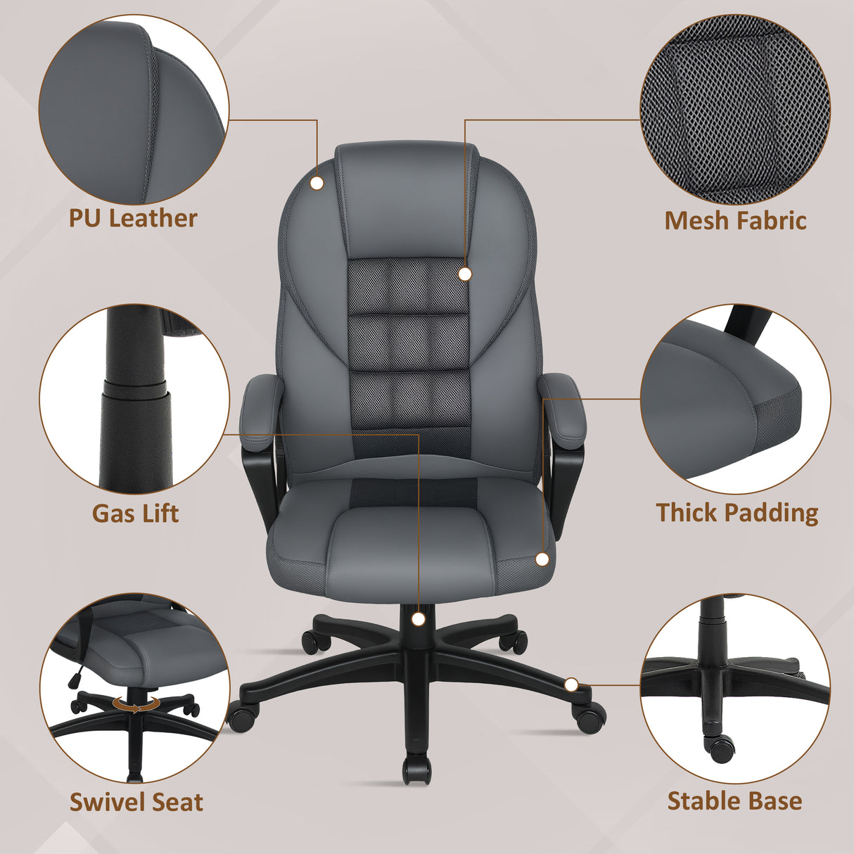 Faux Leather Home And Office Chair 65cm Wide With Castors - Velmora