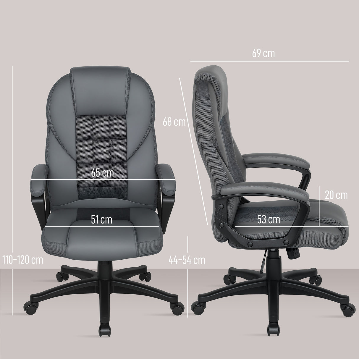 Faux Leather Home And Office Chair 65cm Wide With Castors - Velmora