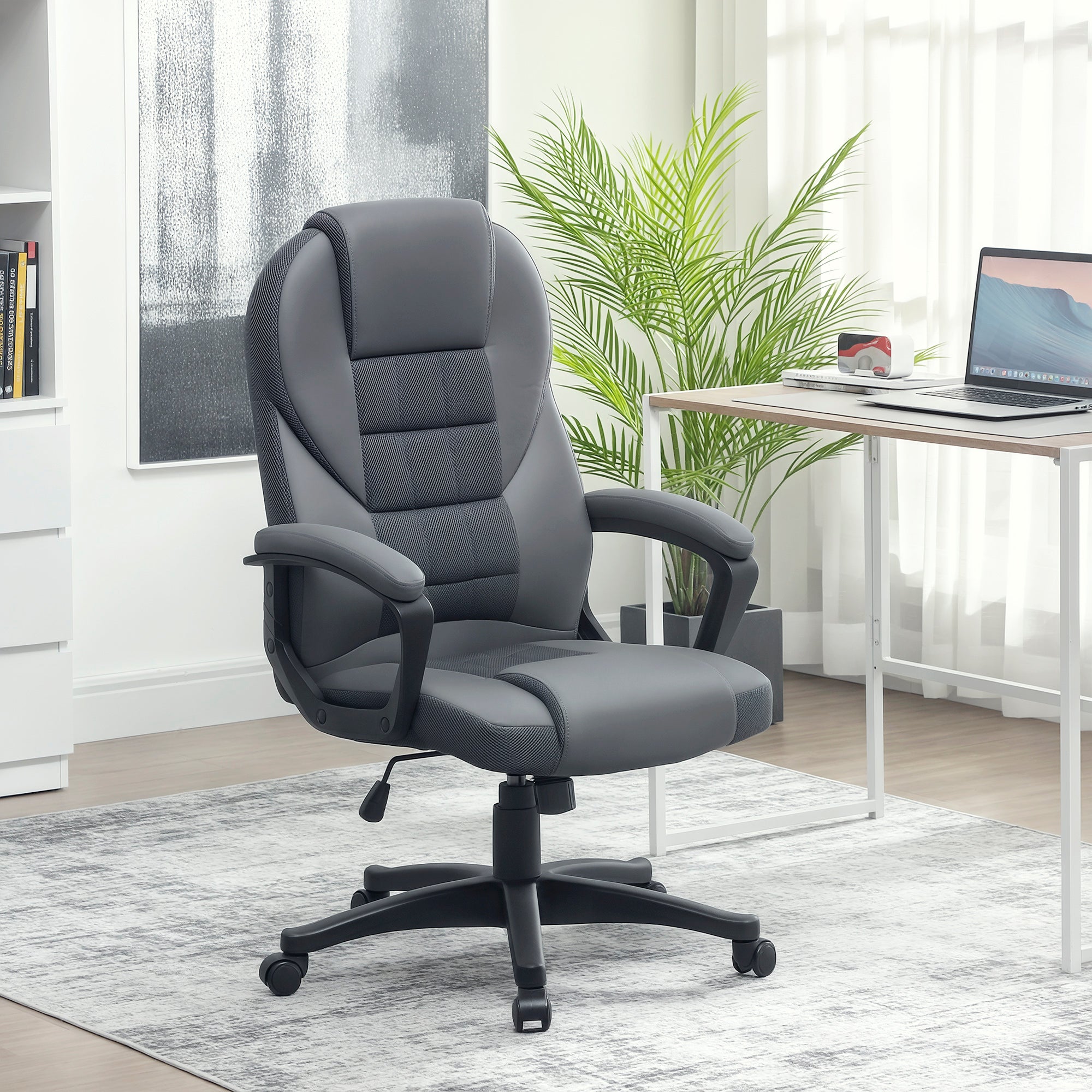 Faux Leather Home And Office Chair 65cm Wide With Castors - Velmora