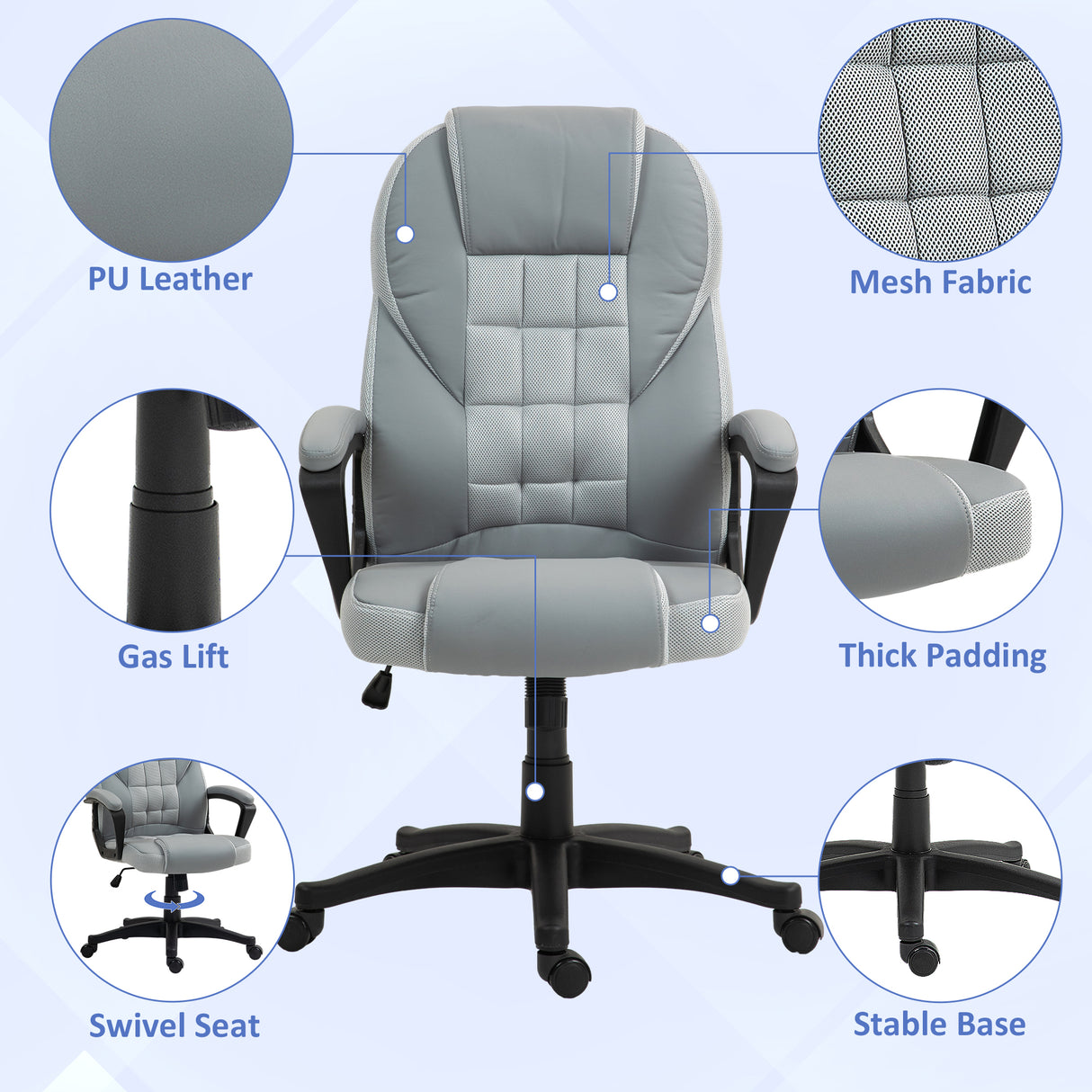 Faux Leather Home And Office Chair 65cm Wide With Castors - Velmora
