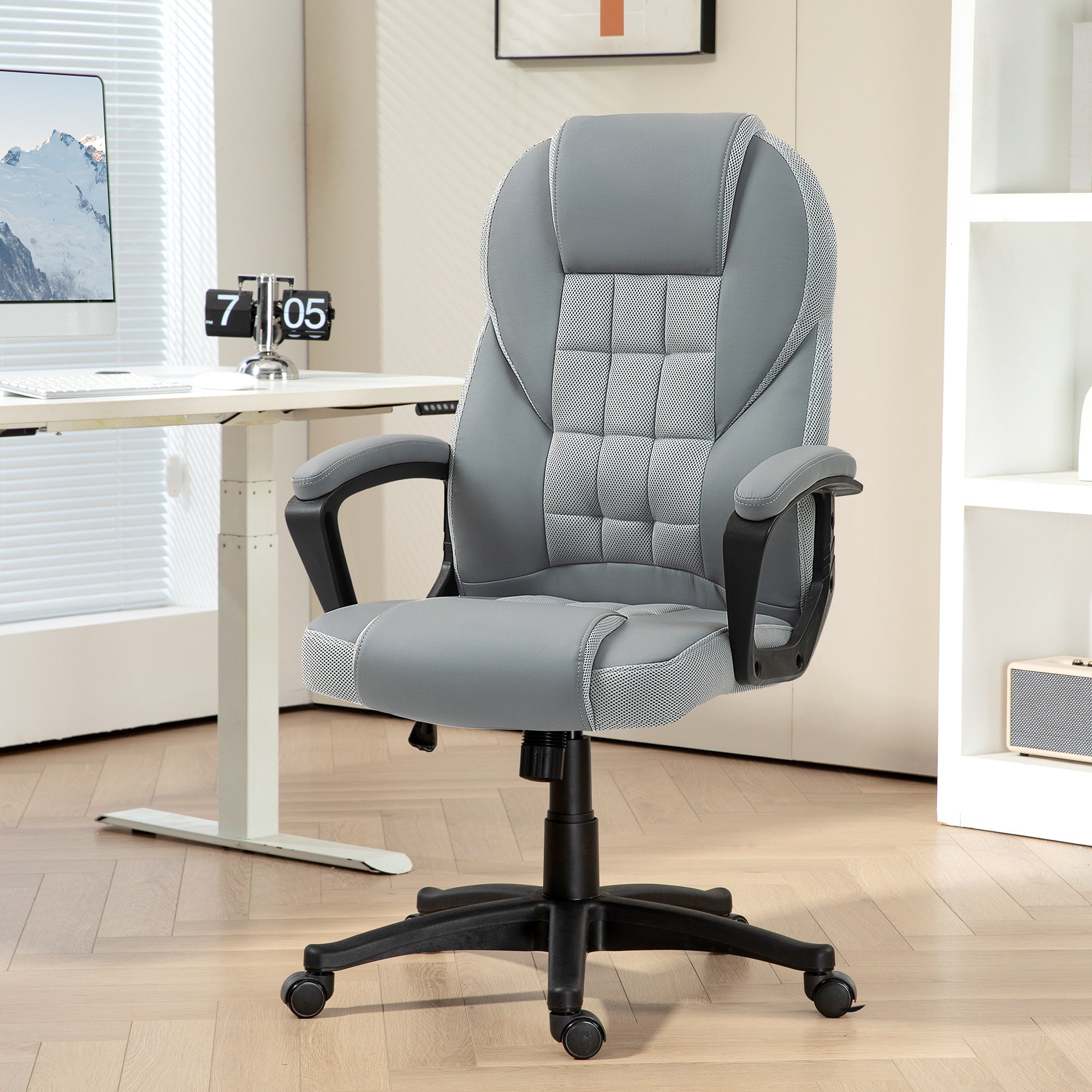 Faux Leather Home And Office Chair 65cm Wide With Castors - Velmora