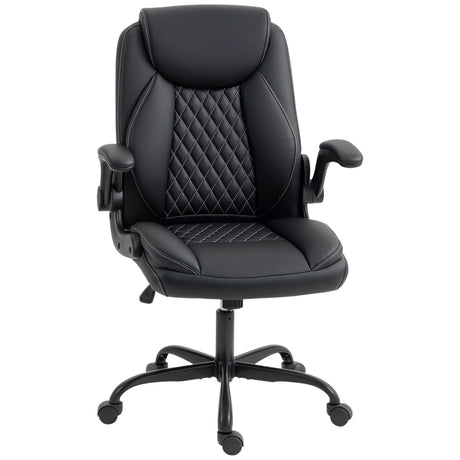 Faux Leather Home And Office Chair 65cm Wide With Flip Up Armrest - Velmora