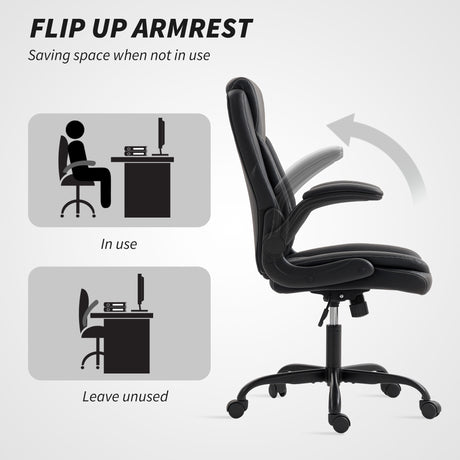 Faux Leather Home And Office Chair 65cm Wide With Flip Up Armrest - Velmora