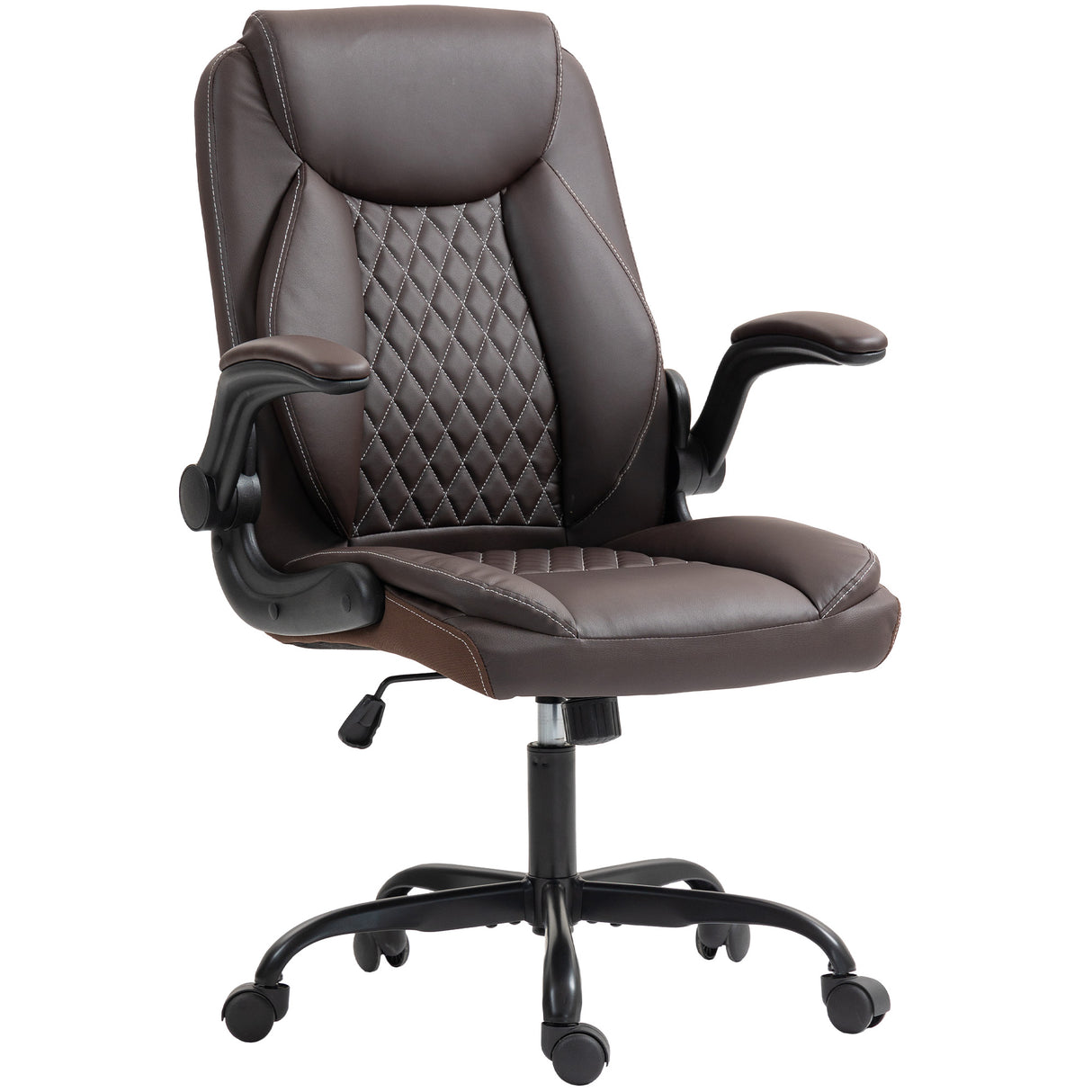 Faux Leather Home And Office Chair 65cm Wide With Flip Up Armrest - Velmora