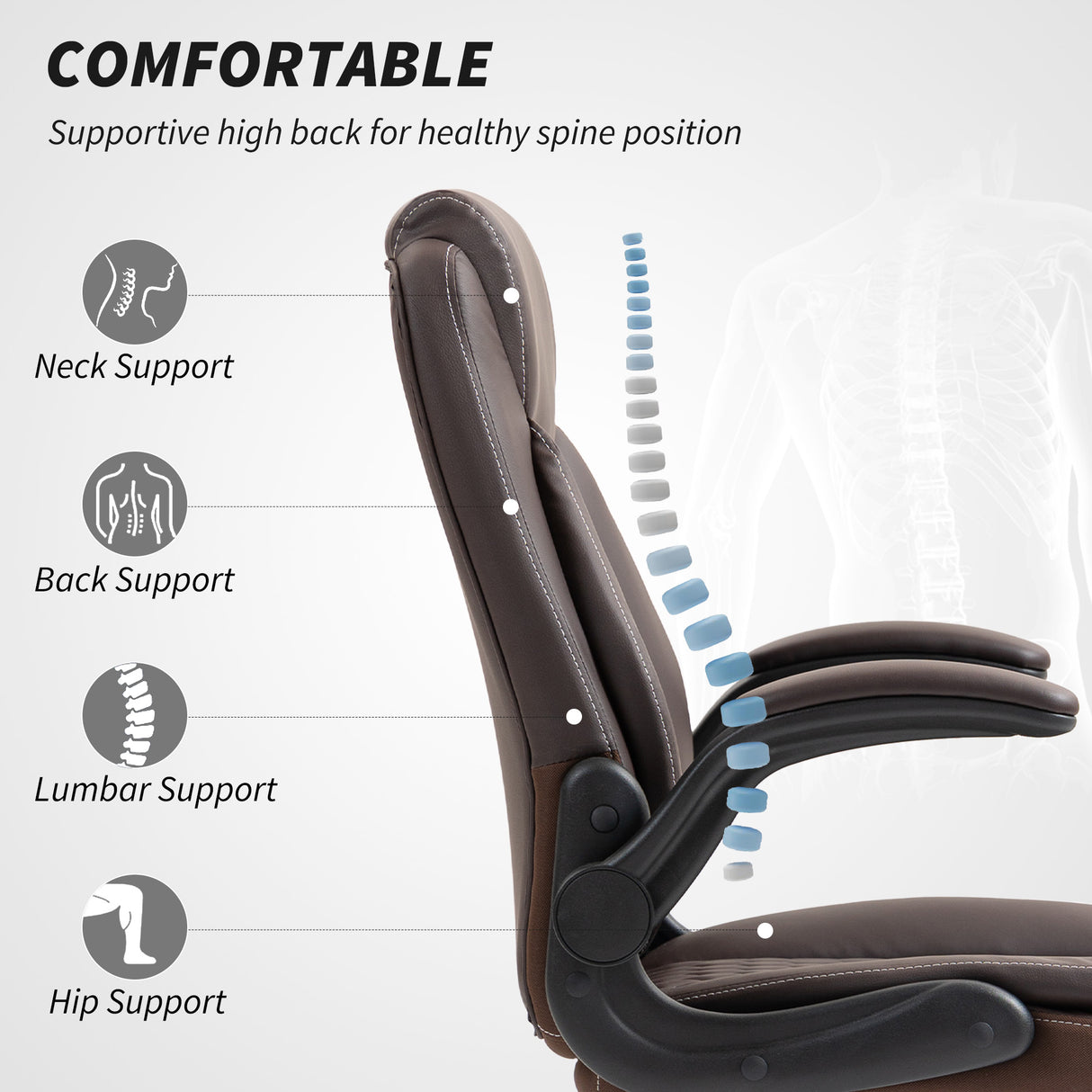 Faux Leather Home And Office Chair 65cm Wide With Flip Up Armrest - Velmora