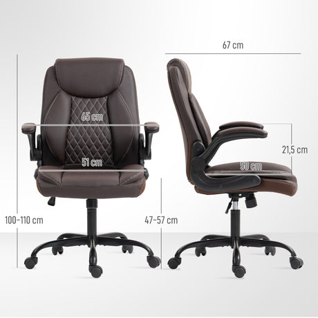 Faux Leather Home And Office Chair 65cm Wide With Flip Up Armrest - Velmora