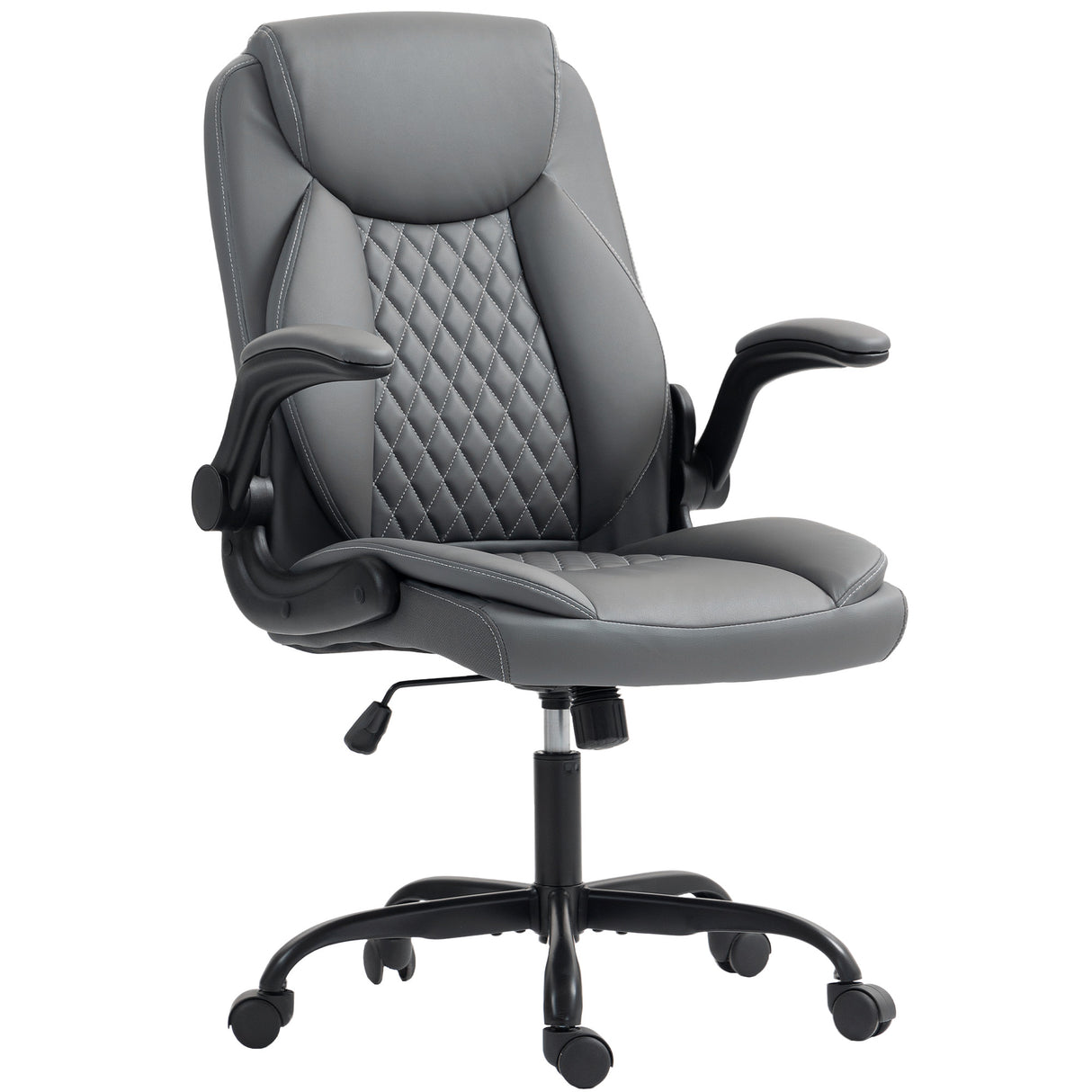 Faux Leather Home And Office Chair 65cm Wide With Flip Up Armrest - Velmora