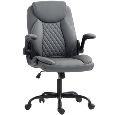 Faux Leather Home And Office Chair 65cm Wide With Flip Up Armrest - Velmora
