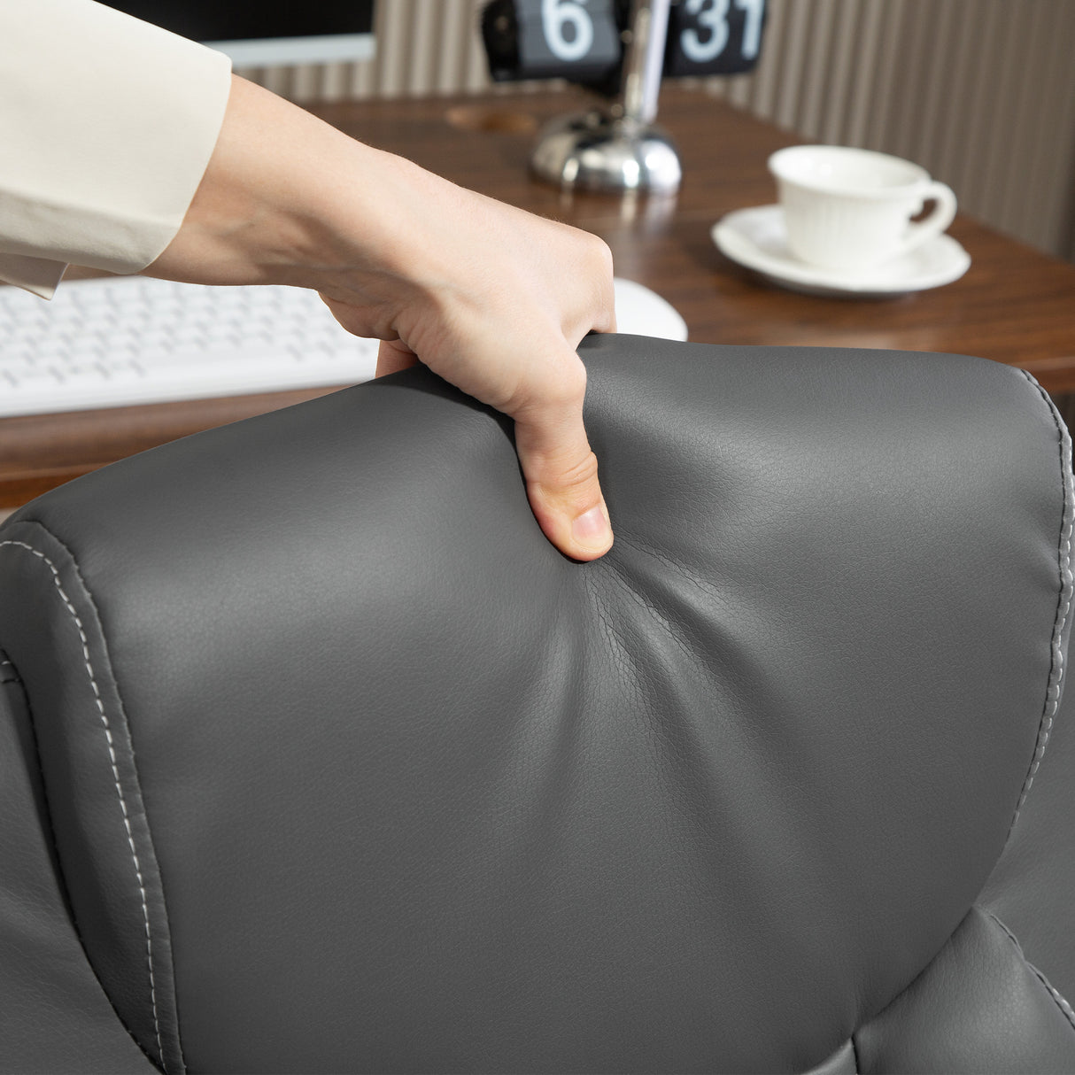 Faux Leather Home And Office Chair 65cm Wide With Flip Up Armrest - Velmora