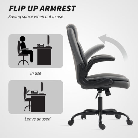 Faux Leather Home And Office Chair 65cm Wide With Flip Up Armrest - Velmora