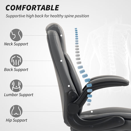 Faux Leather Home And Office Chair 65cm Wide With Flip Up Armrest - Velmora