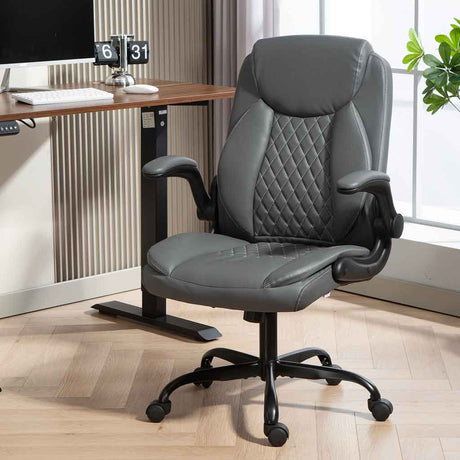 Faux Leather Home And Office Chair 65cm Wide With Flip Up Armrest - Velmora