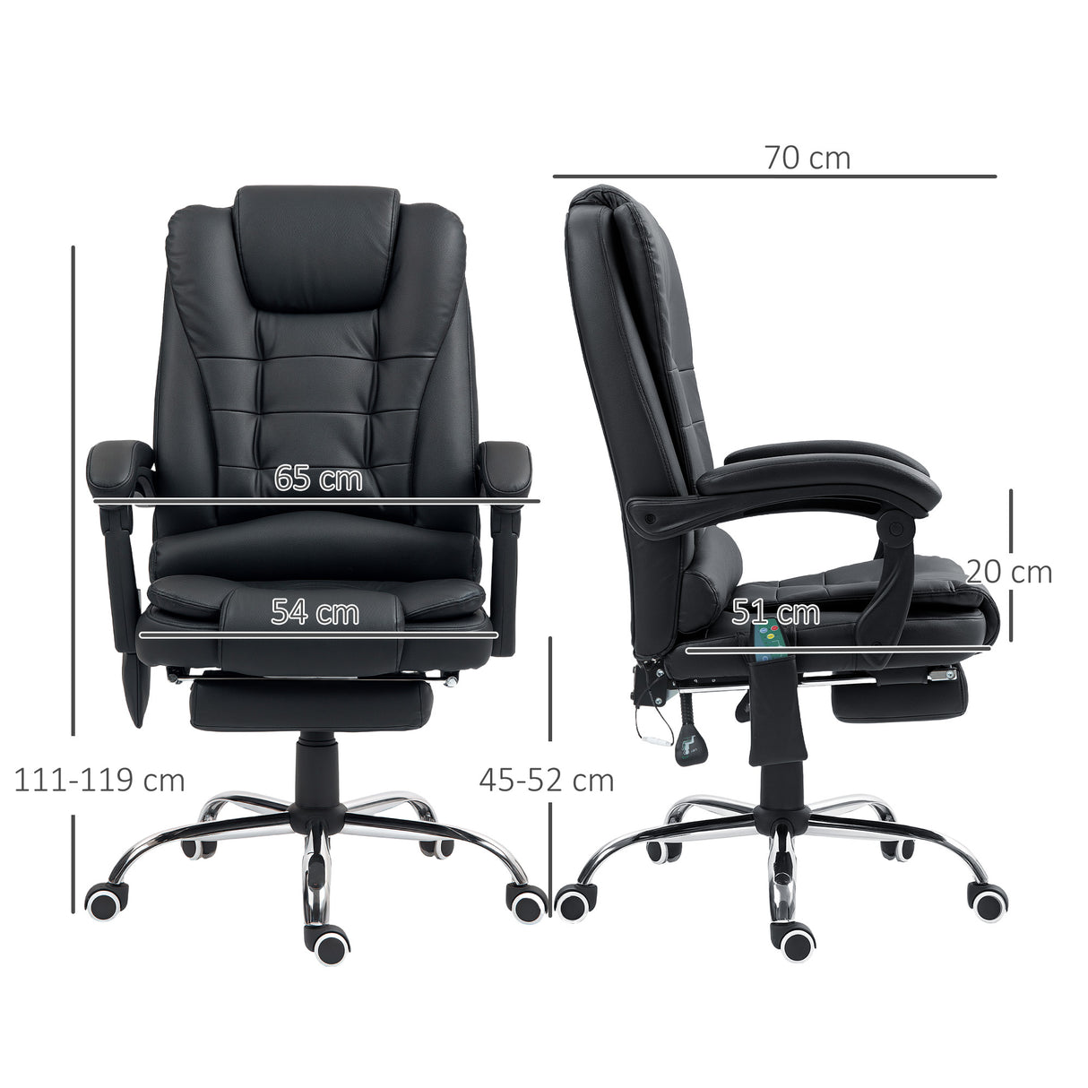 Faux Leather Home And Office Chair 65cm Wide With Footrest - Velmora