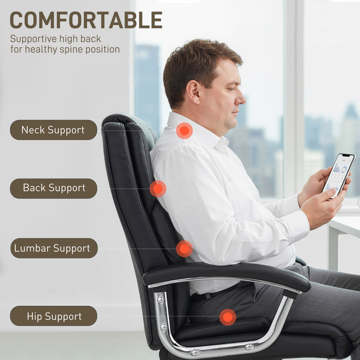 Faux Leather Home And Office Chair 65cm Wide With Spring Cushion - Velmora