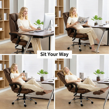Faux Leather Home And Office Chair 66cm Wide With Footrest And Double Layer Padding - Velmora