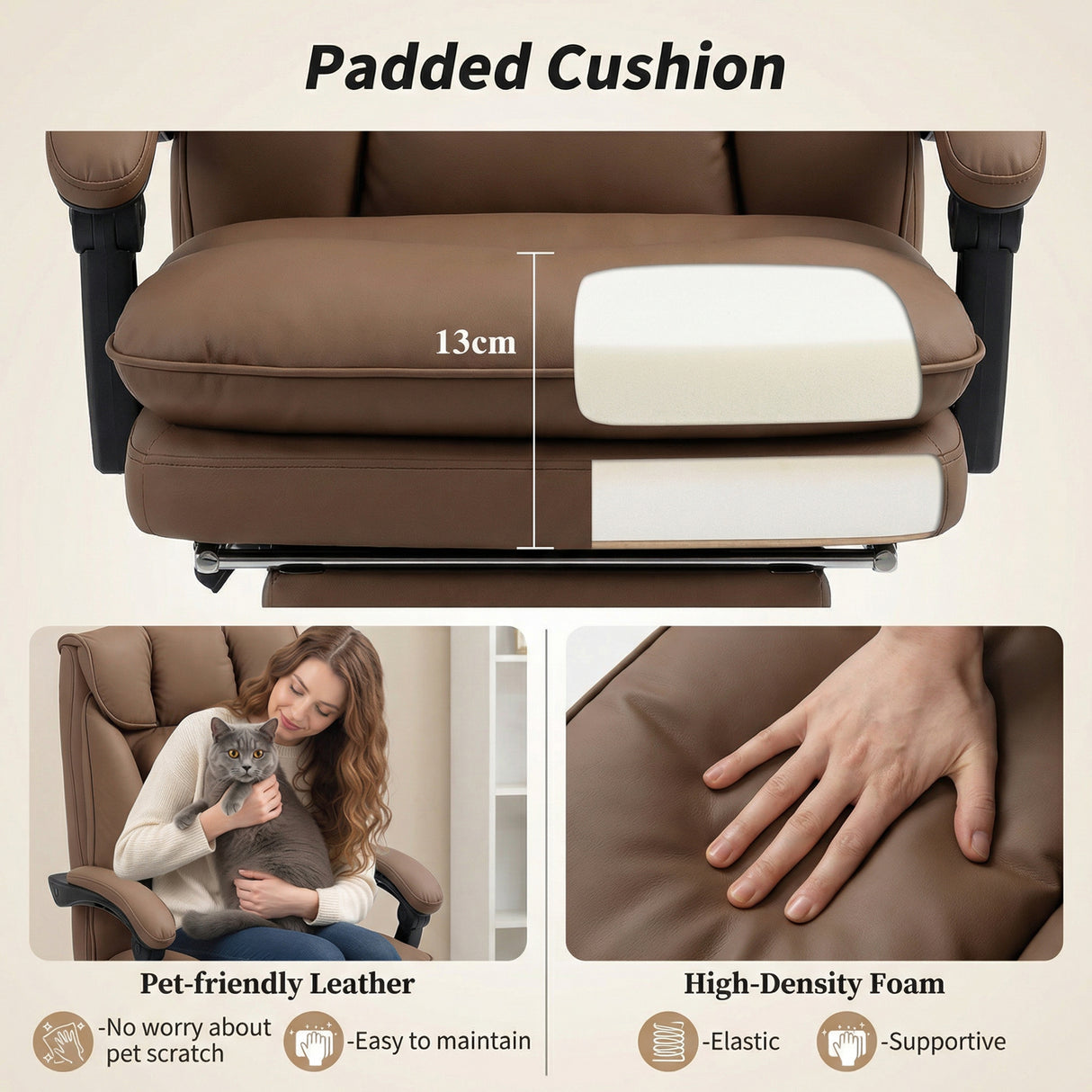 Faux Leather Home And Office Chair 66cm Wide With Footrest And Double Layer Padding - Velmora