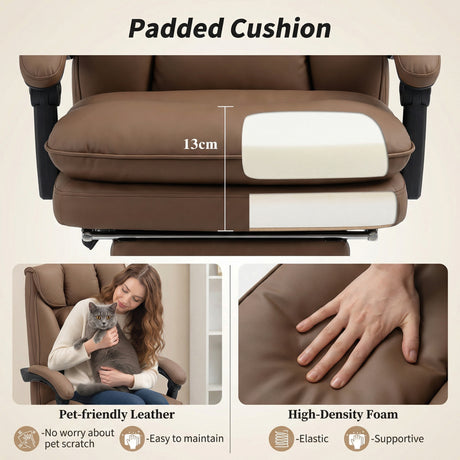 Faux Leather Home And Office Chair 66cm Wide With Footrest And Double Layer Padding - Velmora