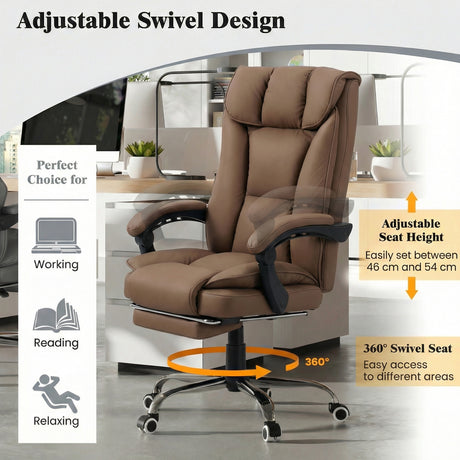 Faux Leather Home And Office Chair 66cm Wide With Footrest And Double Layer Padding - Velmora